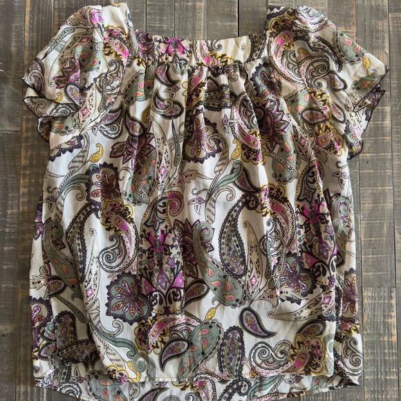 Women's Peasant Boho Blouse 2X Flutter Sleeves With Paisley Print - Picture 2 of 6
